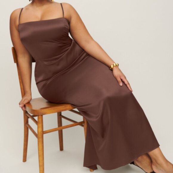 Reformation | Frankie 100% Silk Maxi Slip Es Dress in Brown Plus Size 16 - Picture 2 of 12